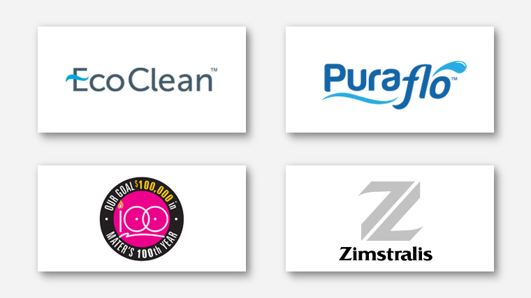 Logos for EcoClean, PuraFlow, Mater and Zimstralis