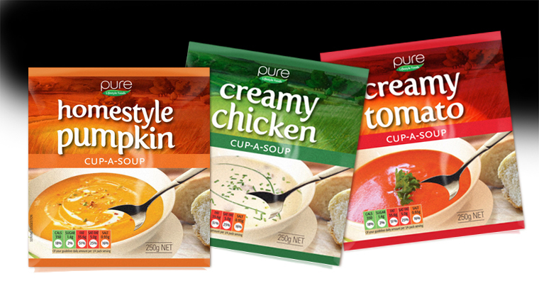 Pure soups product packaging
