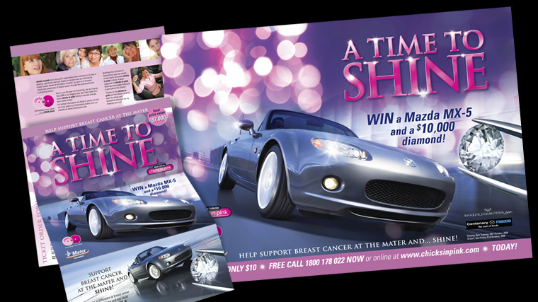 Chicks in Pink lottery print marketing material